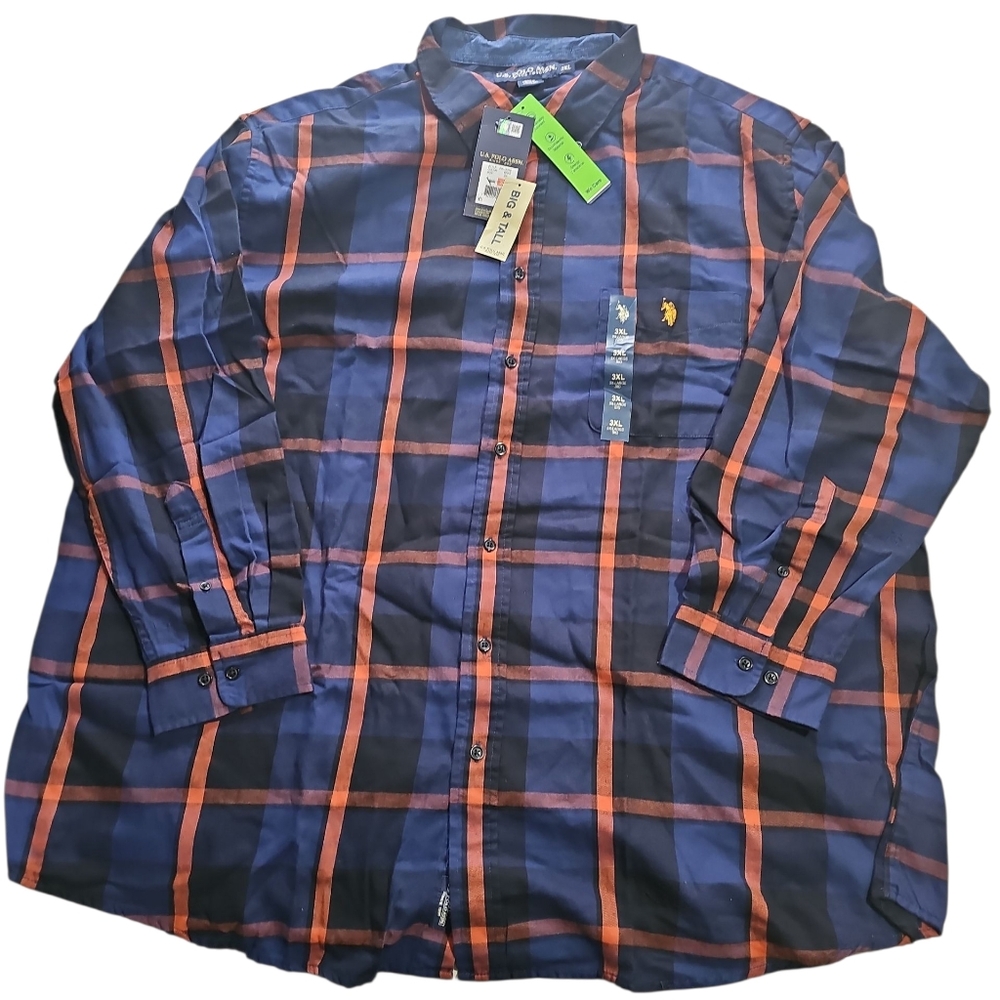 U.s Polo Assn Blue and Orange Plaid Button-Up Shirt